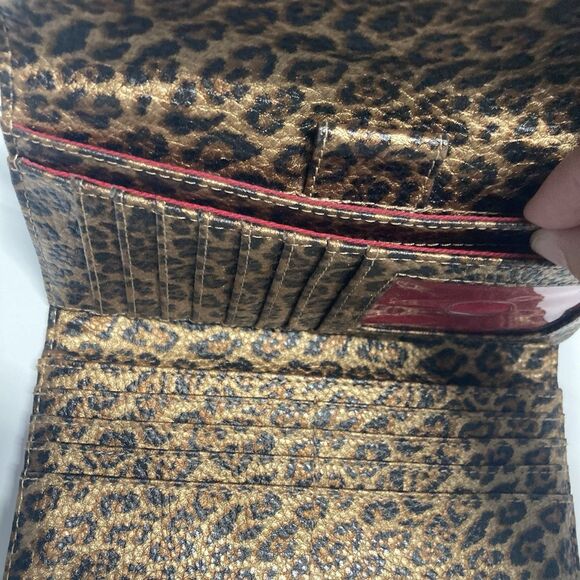 Guess Leopard Print Snap Fold Wallet Red Trim Logo Y2K - Picture 7 of 9